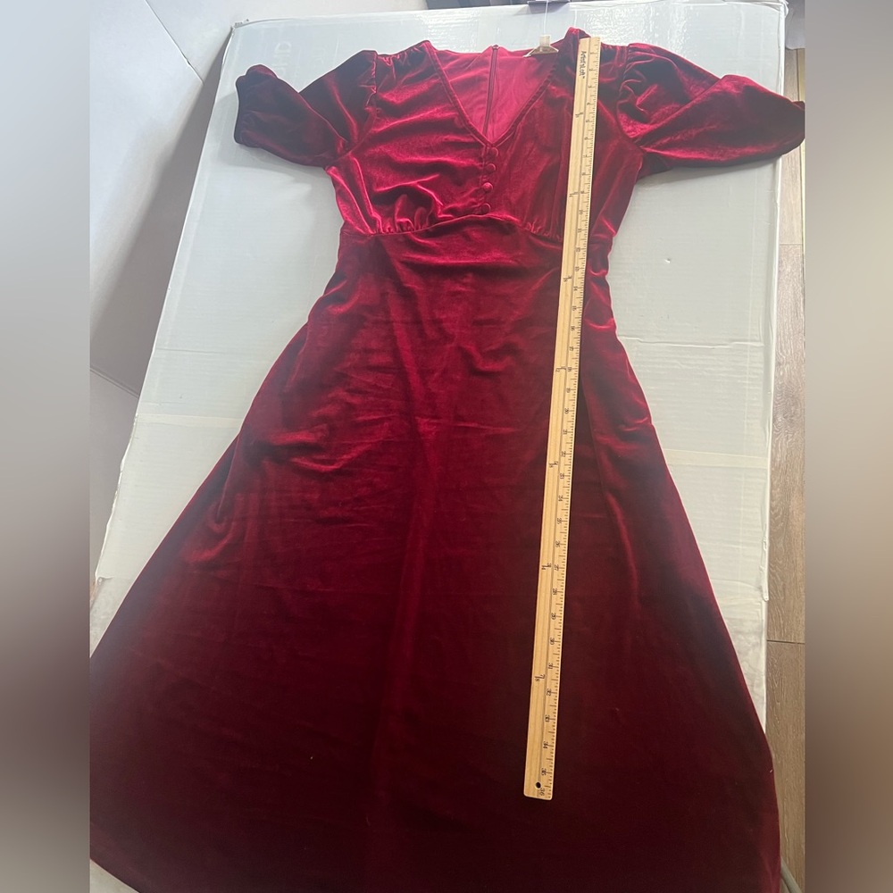 Briggs New York Burgundy Velvet Midi Dress XS Empire Waist Holiday NWT - Picture 9 of 11